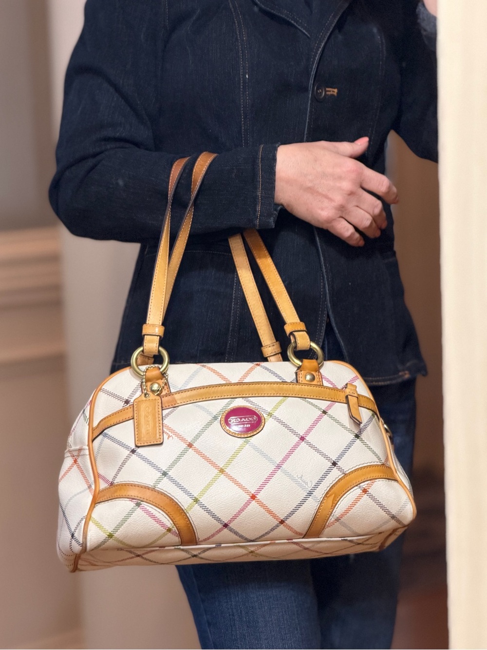 Coach Old Money 2012 Peyton Tattersall Plaid Satchel (EUC) - Picture 3 of 15